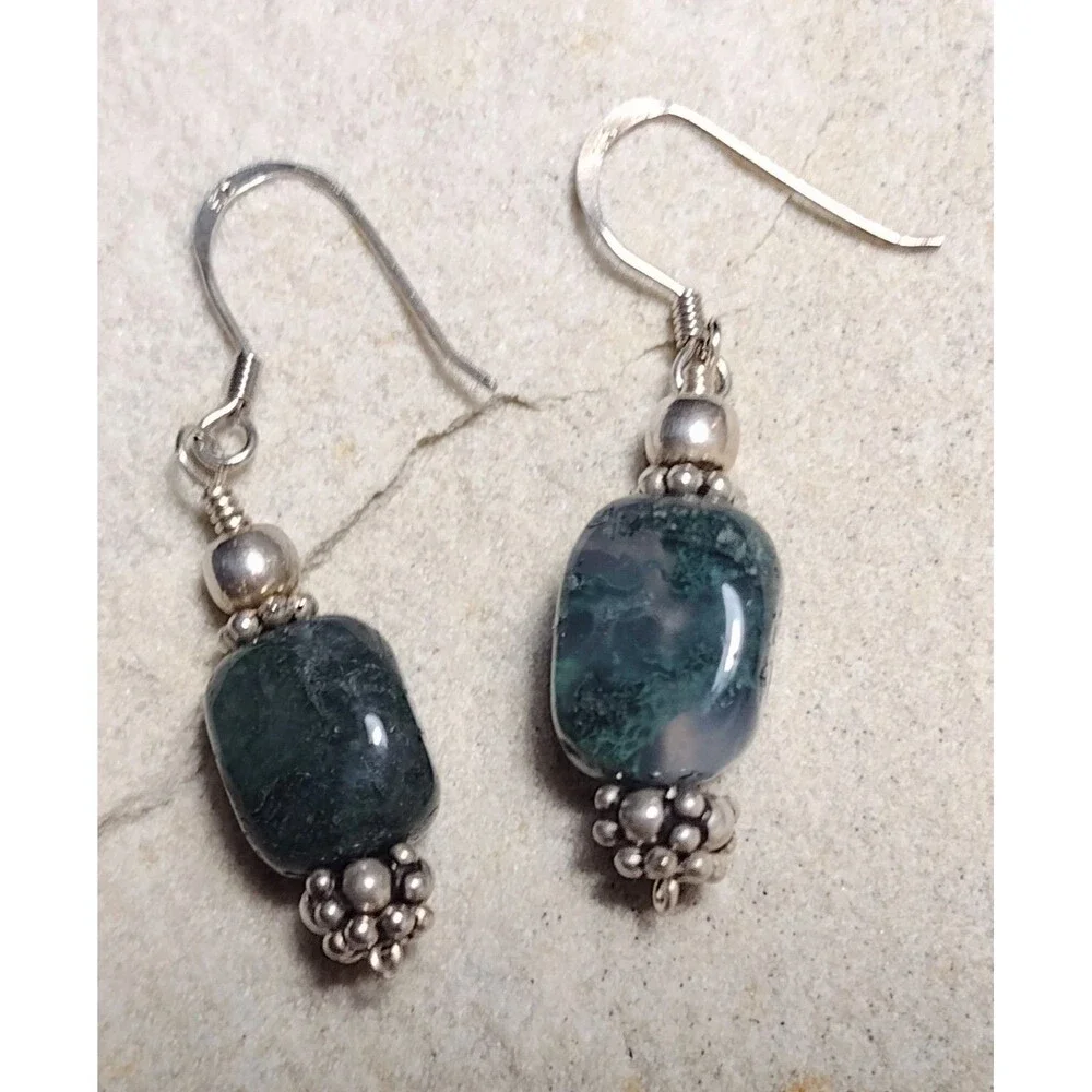 Sterling Silver 925 Reticulated Quartz Green Dangle Earrings